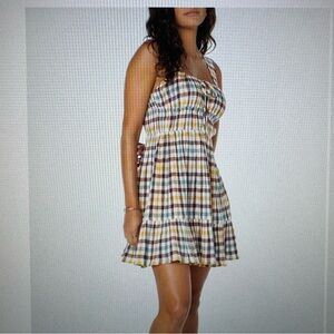 NWT : Roxy : Soft Cotton Mini Dress Paradise Breeze Plaid Babydoll Dress Medium